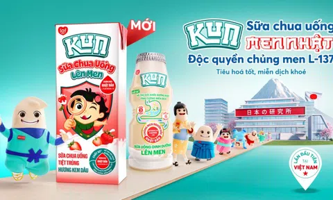 Trẻ tiêu hoá khoẻ, miễn dịch tốt nhờ bổ sung chủng men Nhật L-137 (L 137) độc quyền trong Sữa chua uống KUN