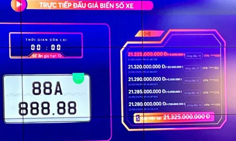 Biển số 88A-888.88 có giá trúng đấu giá hơn 21 tỷ đồng