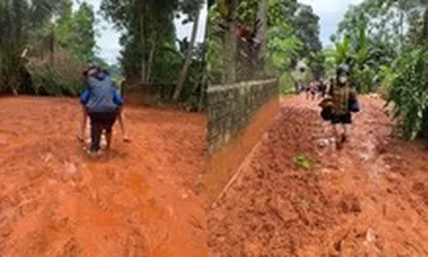 Thí sinh Yên Bái lội bùn lầy, đi xe chuyên dụng đến điểm thi tốt nghiệp THPT