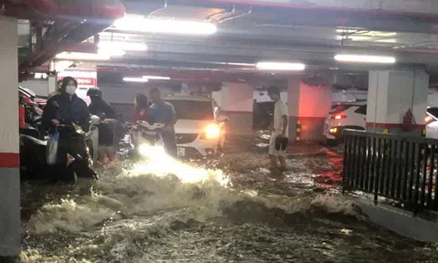 Mưa xối xả, nước cuốn như thác, hầm chung cư ở Hạ Long 'chết chìm'