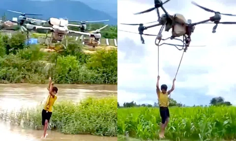 Sự nhanh trí, quyết đoán của chàng trai cứu nhóm trẻ bằng máy bay không người lái