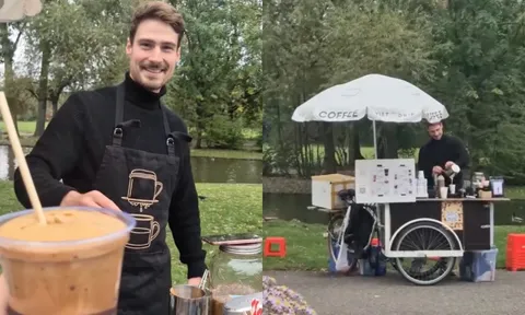 Ông Tây bán cà phê phin vỉa hè 200 nghìn đồng/ly, miệng liến thoắng tiếng Việt mời khách