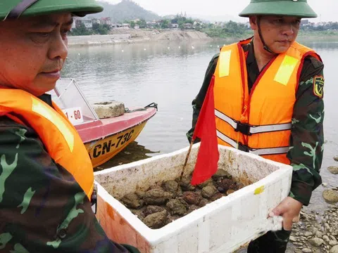 Trục vớt được 32 quả lựu đạn trên sông Đà