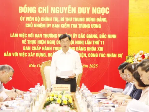 Chủ nhiệm Ủy ban Kiểm tra Trung ương làm việc với Ban Thường vụ Tỉnh ủy Bắc Giang và Bắc Ninh